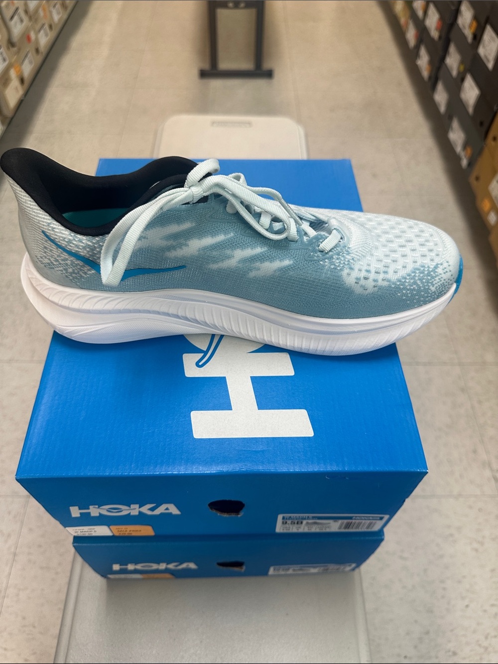 Hoka Womens Mach 6 Light Blue and Black (TNDR) Athletic Sneakers - Picture 3 of 11
